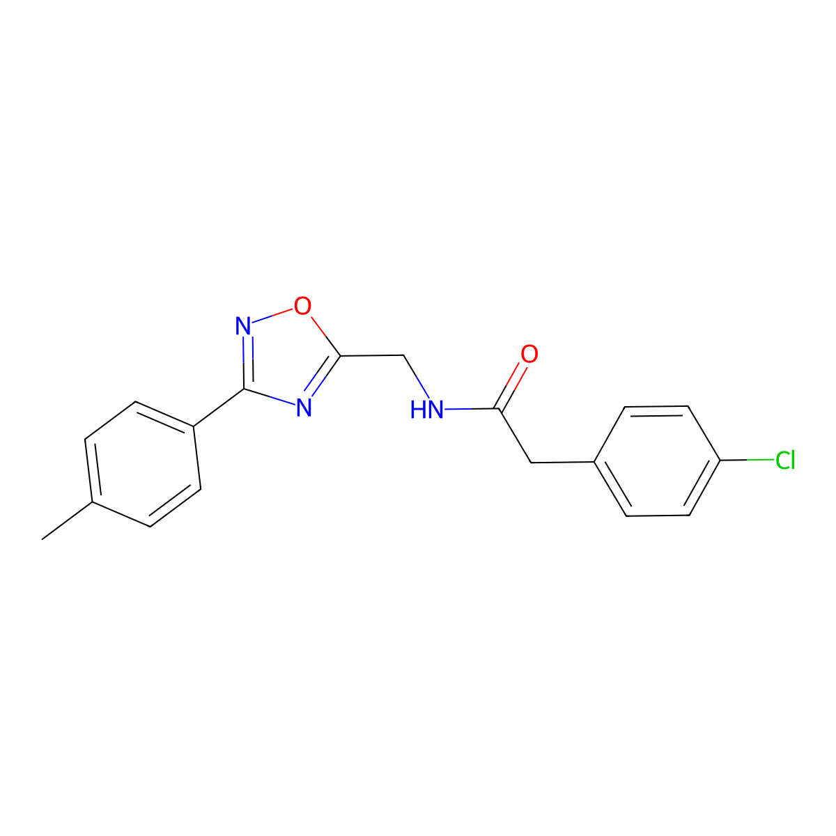2-(4-chlorophenyl)-N-[[3-(4-methylphenyl)-1,2,4-oxadiazol-5-yl]methyl]acetamide molecular structure, CAS 847239-32-1