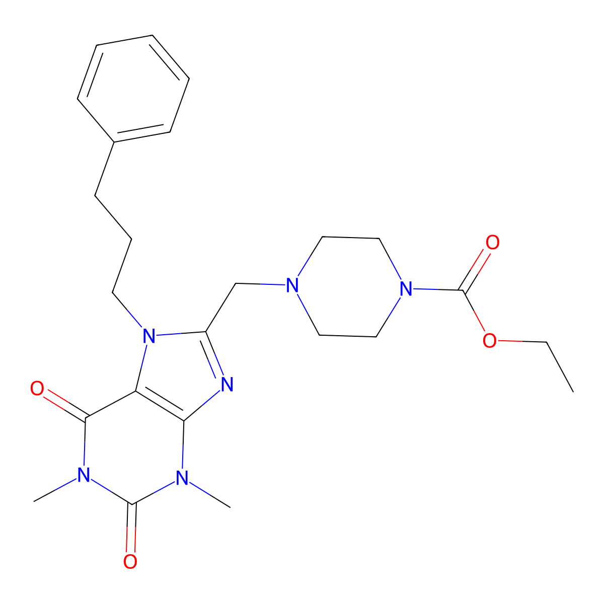 ethyl 4-{[1,3-dimethyl-2,6-dioxo-7-(3-phenylpropyl)-2,3,6,7-tetrahydro-1H-purin-8-yl]methyl}piperazine-1-carboxylate molecular structure, CAS 847239-37-6