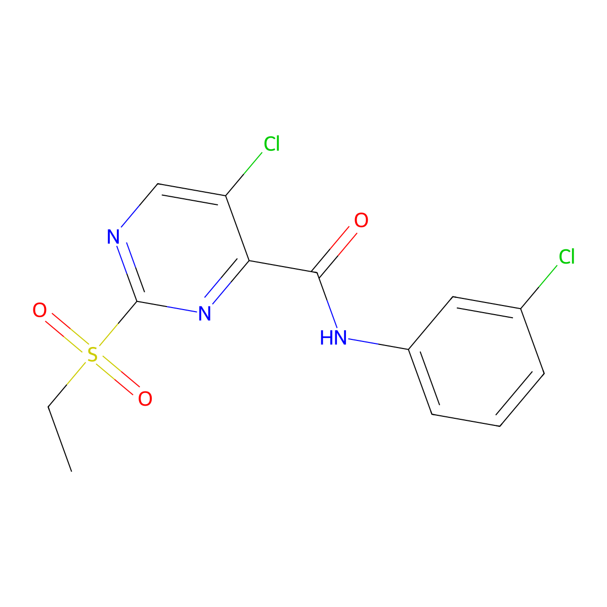 5-chloro-N-(3-chlorophenyl)-2-ethylsulfonylpyrimidine-4-carboxamide molecular structure, CAS 847239-44-5
