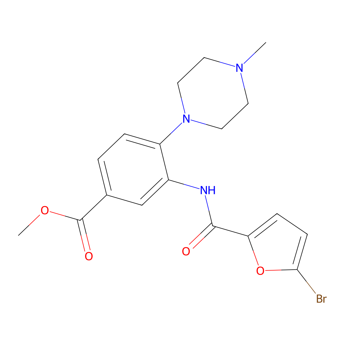 Methyl 3-[(5-bromofuran-2-carbonyl)amino]-4-(4-methylpiperazin-1-yl)benzoate molecular structure, CAS 847239-54-7