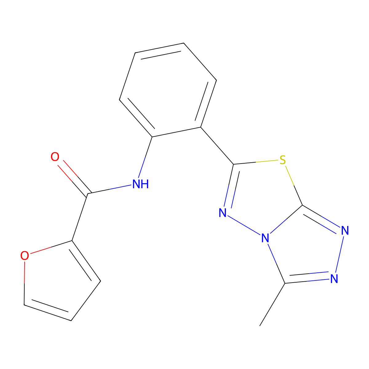 N-[2-(3-methyl-[1,2,4]triazolo[3,4-b][1,3,4]thiadiazol-6-yl)phenyl]furan-2-carboxamide molecular structure, CAS 847239-67-2