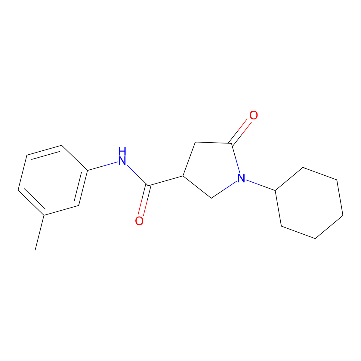 1-cyclohexyl-N-(3-methylphenyl)-5-oxopyrrolidine-3-carboxamide molecular structure, CAS 847239-68-3