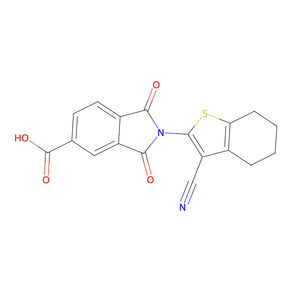 2-(3-Cyano-4,5,6,7-tetrahydrobenzo[b]thiophen-2-yl)-1,3-dioxoisoindoline-5-carboxylic acid molecular structure, CAS 847239-94-5