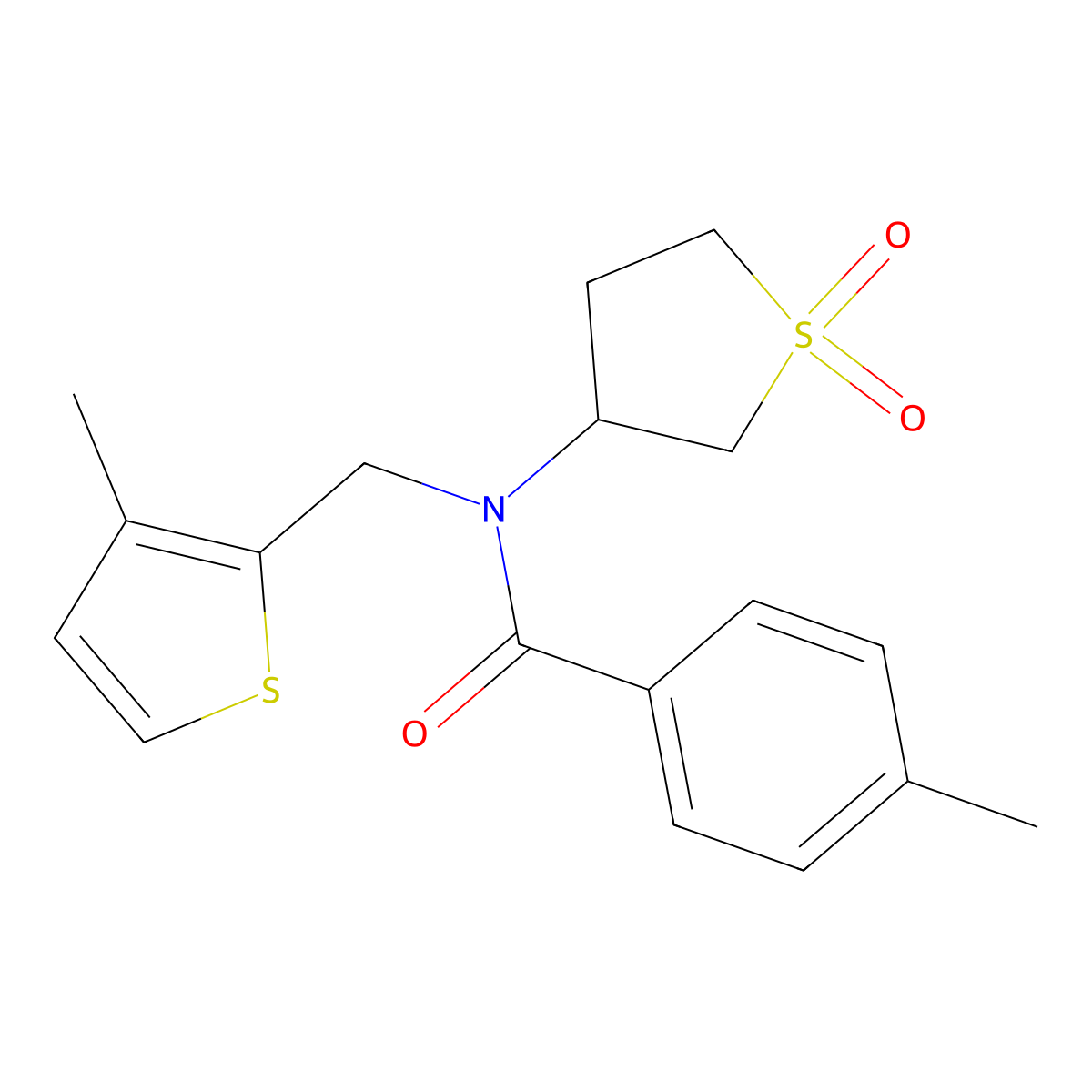 N-(1,1-dioxothiolan-3-yl)-4-methyl-N-[(3-methylthiophen-2-yl)methyl]benzamide molecular structure, CAS 847239-97-8