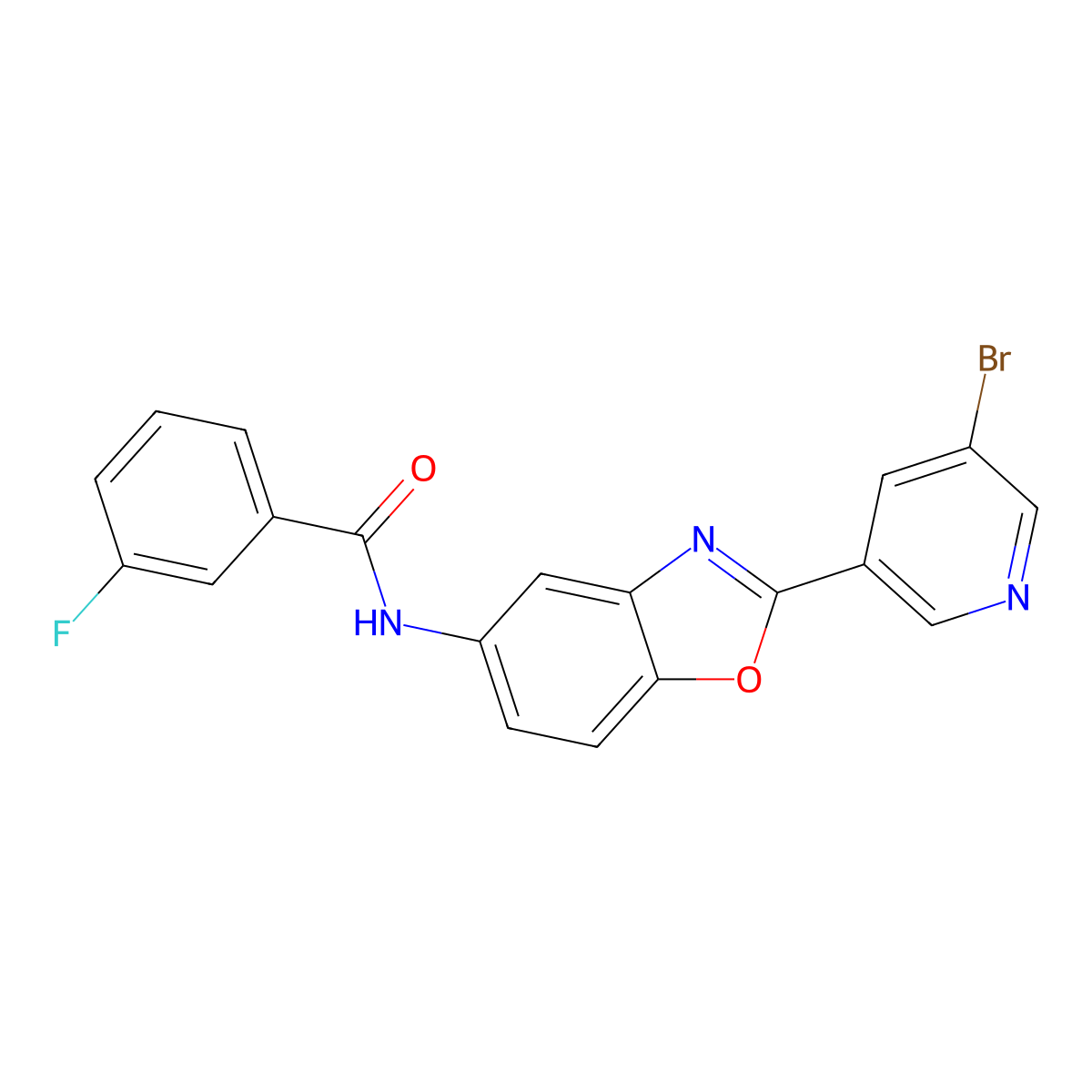 N-[2-(5-bromopyridin-3-yl)-1,3-benzoxazol-5-yl]-3-fluorobenzamide molecular structure, CAS 847239-98-9
