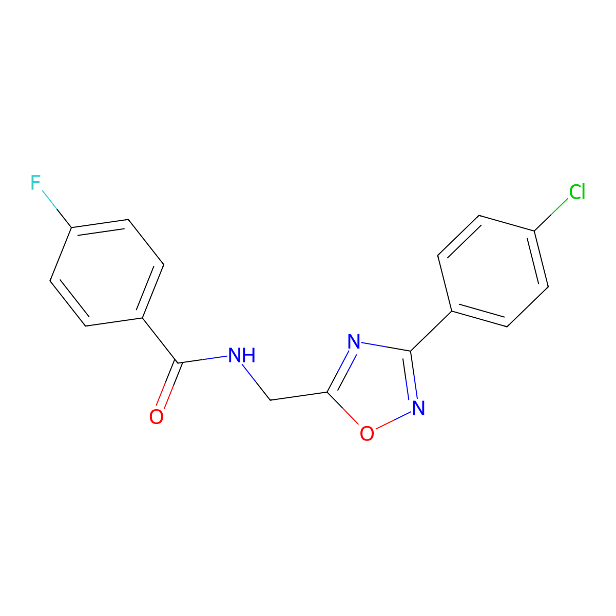 N-[[3-(4-chlorophenyl)-1,2,4-oxadiazol-5-yl]methyl]-4-fluorobenzamide molecular structure, CAS 847240-12-4