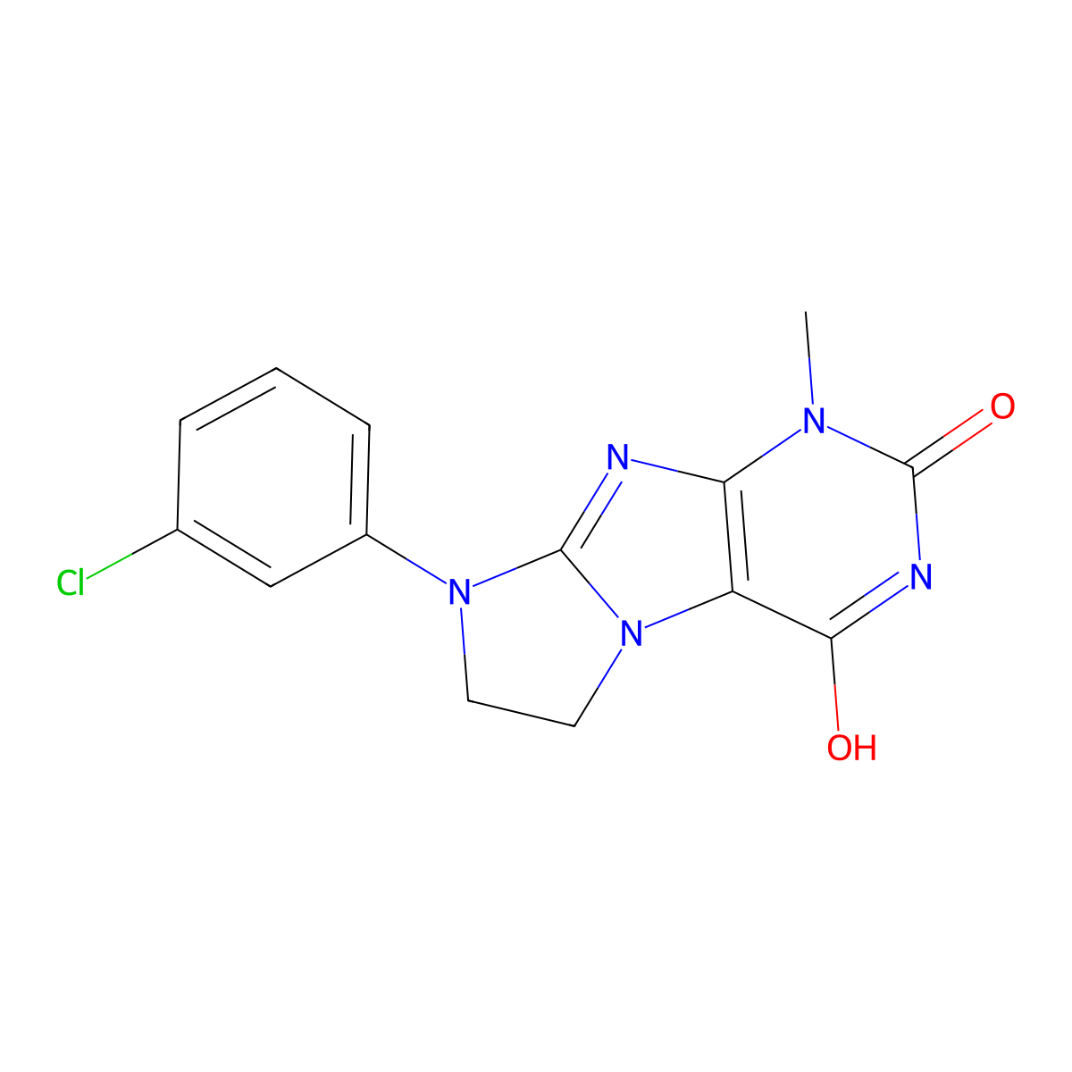 8-(3-Chlorophenyl)-1-methyl-1,3,5-trihydroimidazolidino[1,2-h]purine-2,4-dione molecular structure, CAS 847240-17-9