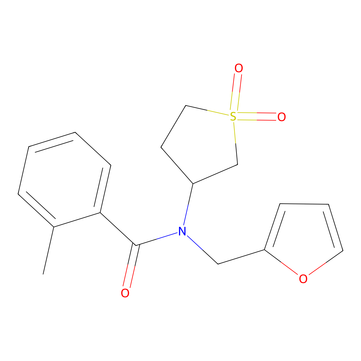 N-(1,1-dioxidotetrahydrothiophen-3-yl)-N-(furan-2-ylmethyl)-2-methylbenzamide molecular structure, CAS 847240-18-0