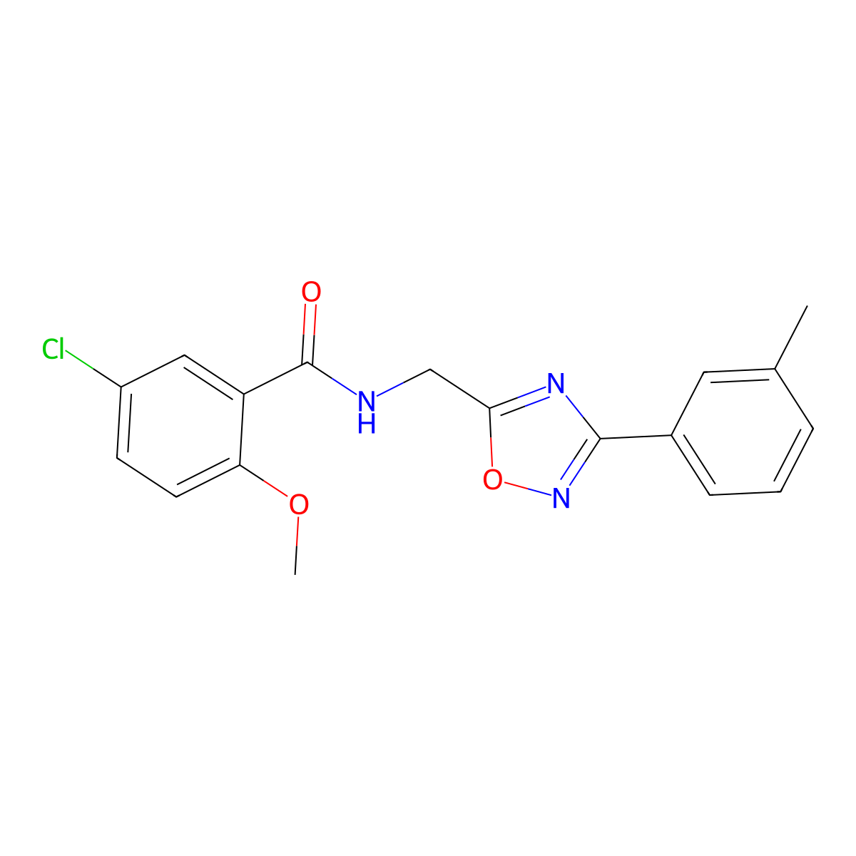 5-chloro-2-methoxy-N-[[3-(3-methylphenyl)-1,2,4-oxadiazol-5-yl]methyl]benzamide molecular structure, CAS 847240-23-7