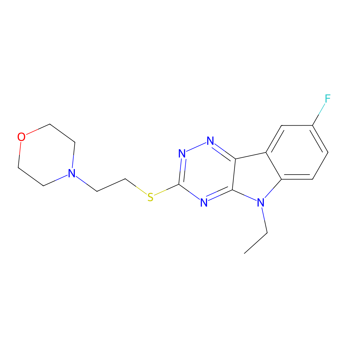 4-[2-[(5-Ethyl-8-fluoro-[1,2,4]triazino[5,6-b]indol-3-yl)sulfanyl]ethyl]morpholine molecular structure, CAS 847240-40-8