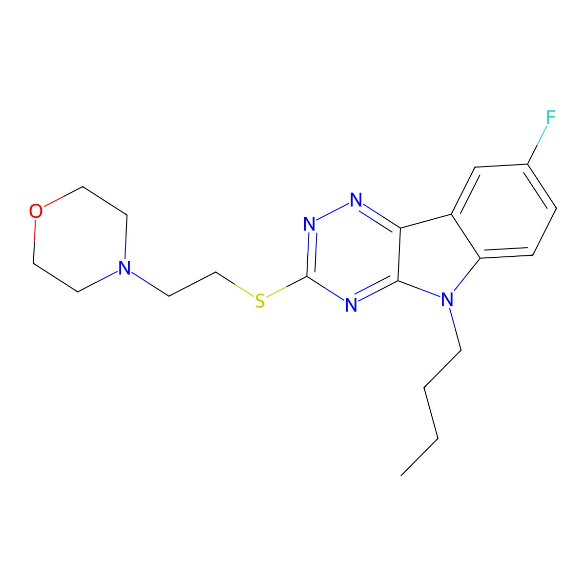 4-[2-[(5-Butyl-8-fluoro-[1,2,4]triazino[5,6-b]indol-3-yl)sulfanyl]ethyl]morpholine molecular structure, CAS 847240-45-3