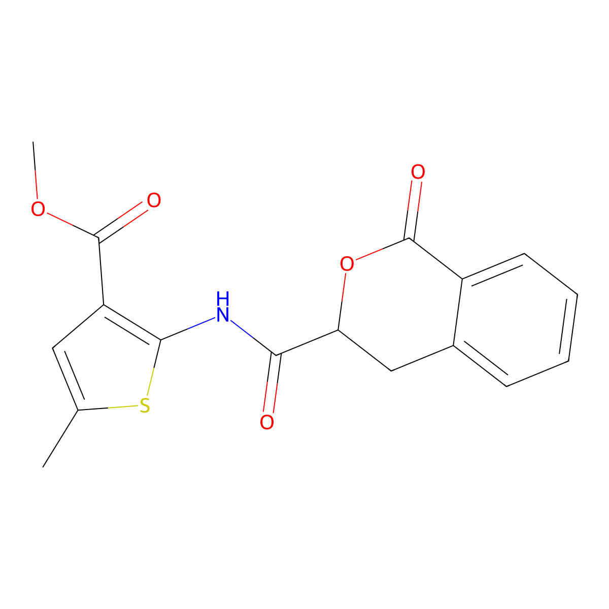 Methyl 5-methyl-2-[(1-oxoisochroman-3-yl)carbonylamino]thiophene-3-carboxylate molecular structure, CAS 847240-47-5