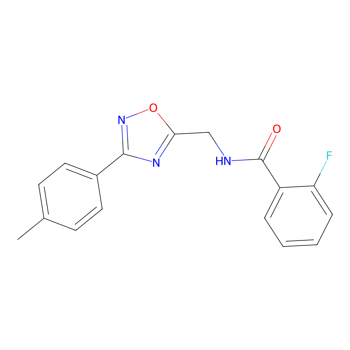 2-fluoro-N-[[3-(4-methylphenyl)-1,2,4-oxadiazol-5-yl]methyl]benzamide molecular structure, CAS 847240-76-0