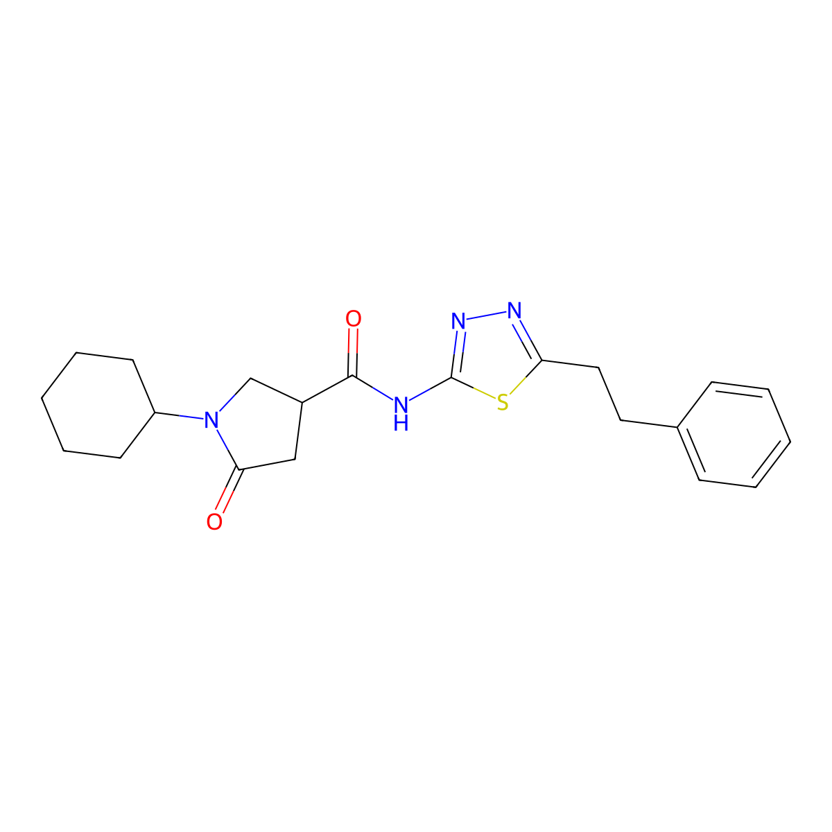 1-cyclohexyl-5-oxo-N-[5-(2-phenylethyl)-1,3,4-thiadiazol-2-yl]pyrrolidine-3-carboxamide molecular structure, CAS 847240-77-1