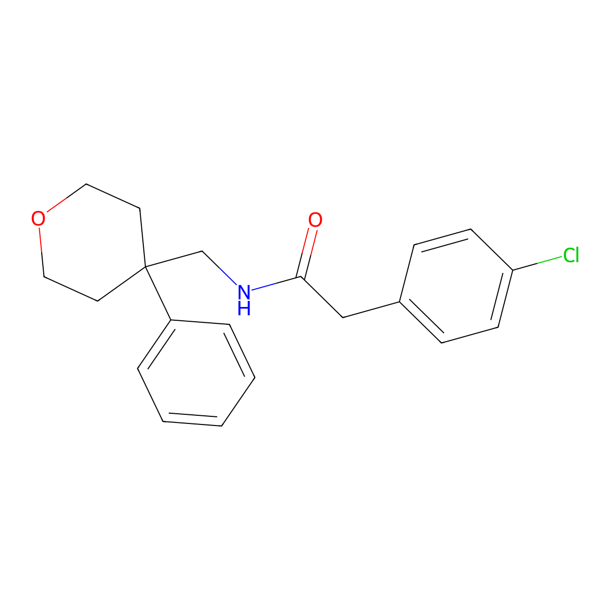 2-(4-chlorophenyl)-N-[(4-phenyloxan-4-yl)methyl]acetamide molecular structure, CAS 847240-96-4