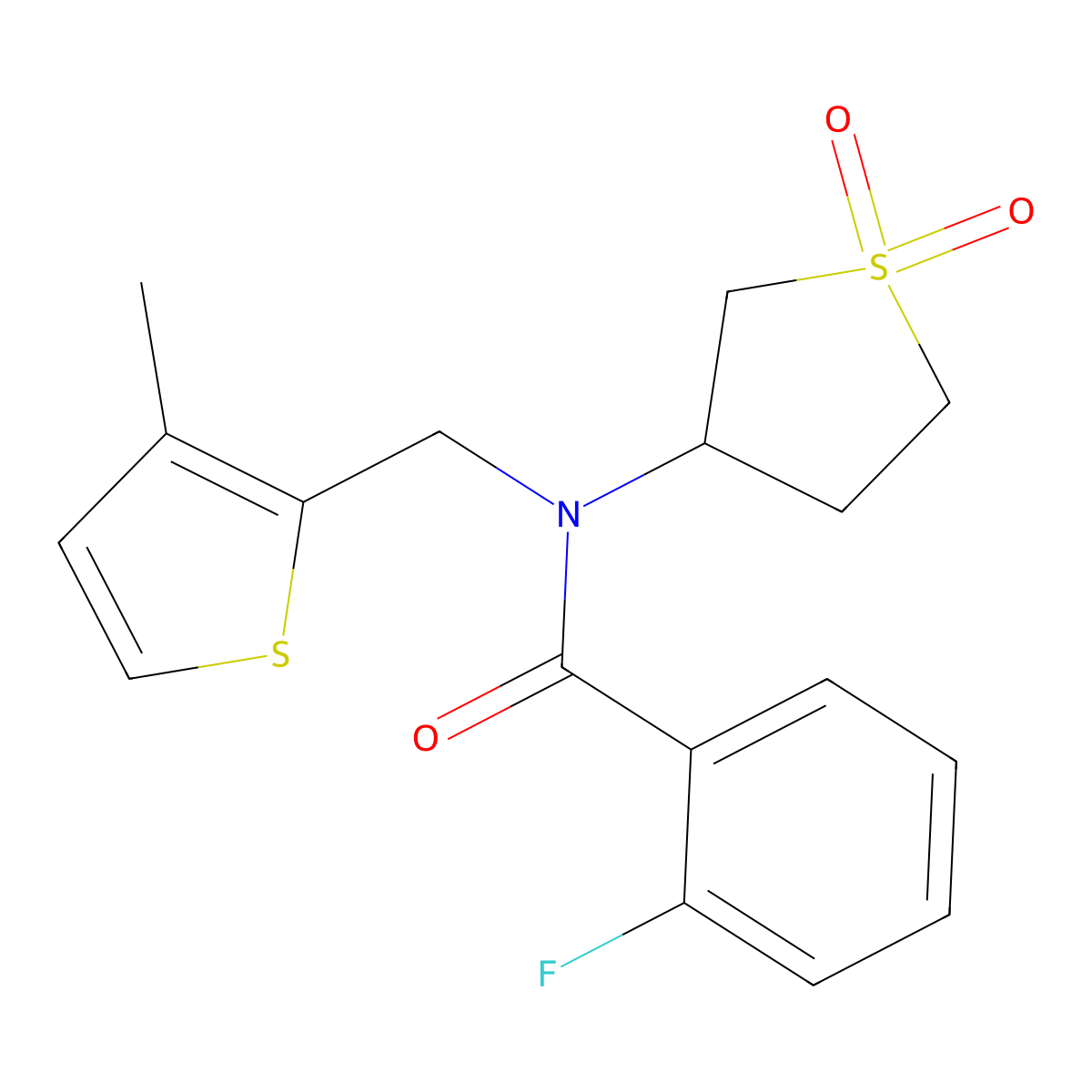 N-(1,1-dioxidotetrahydrothiophen-3-yl)-2-fluoro-N-[(3-methylthiophen-2-yl)methyl]benzamide molecular structure, CAS 847241-06-9