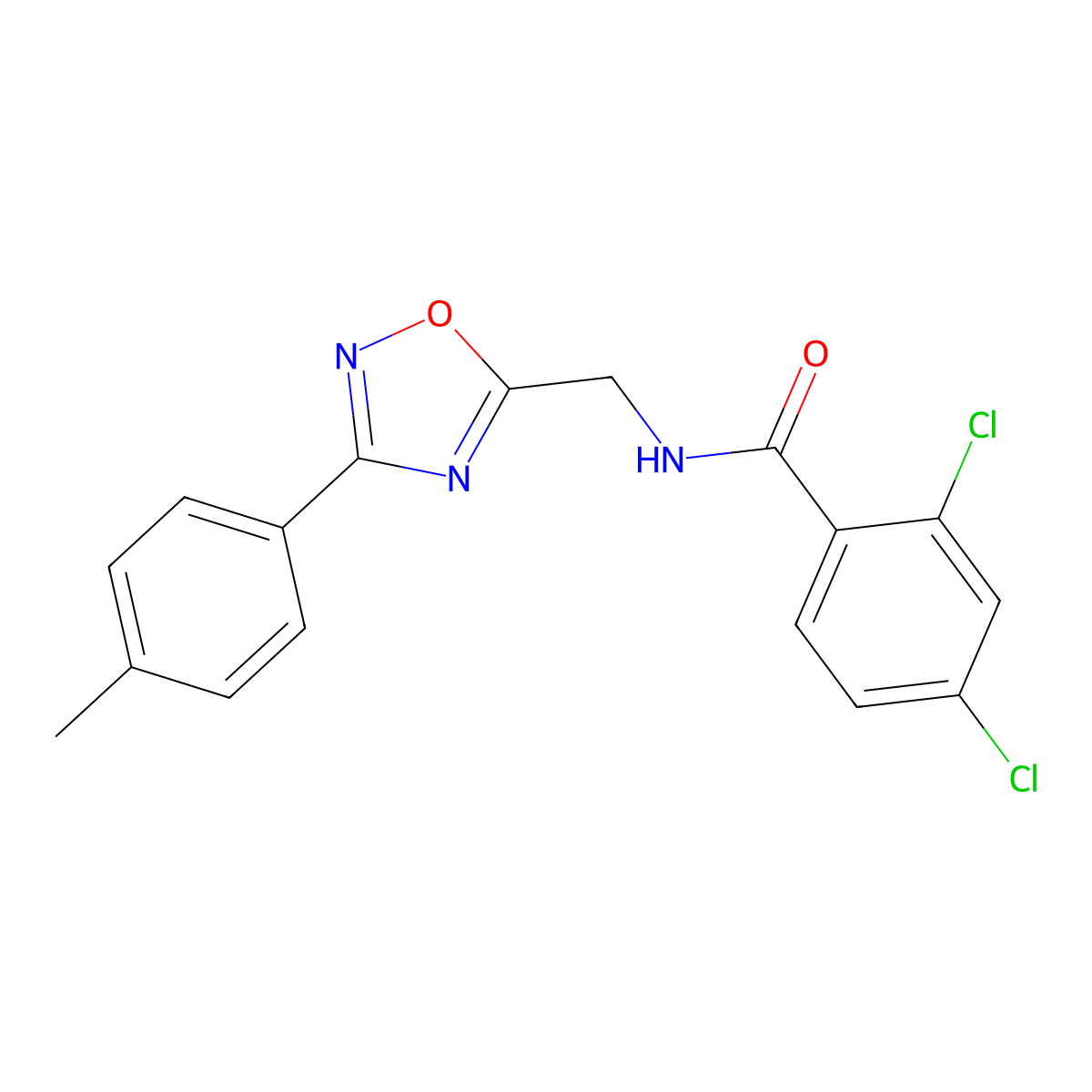 2,4-dichloro-N-[[3-(4-methylphenyl)-1,2,4-oxadiazol-5-yl]methyl]benzamide molecular structure, CAS 847241-22-9