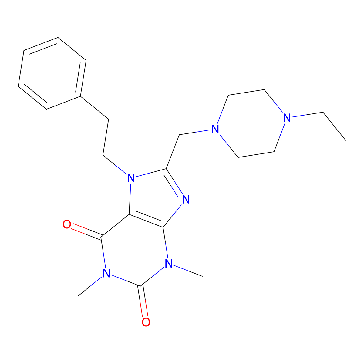 8-((4-ethylpiperazin-1-yl)methyl)-1,3-dimethyl-7-phenethyl-1H-purine-2,6(3H,7H)-dione molecular structure, CAS 847241-75-2