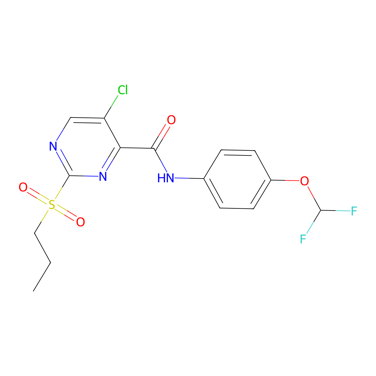 5-chloro-N-[4-(difluoromethoxy)phenyl]-2-propylsulfonylpyrimidine-4-carboxamide molecular structure, CAS 847241-76-3