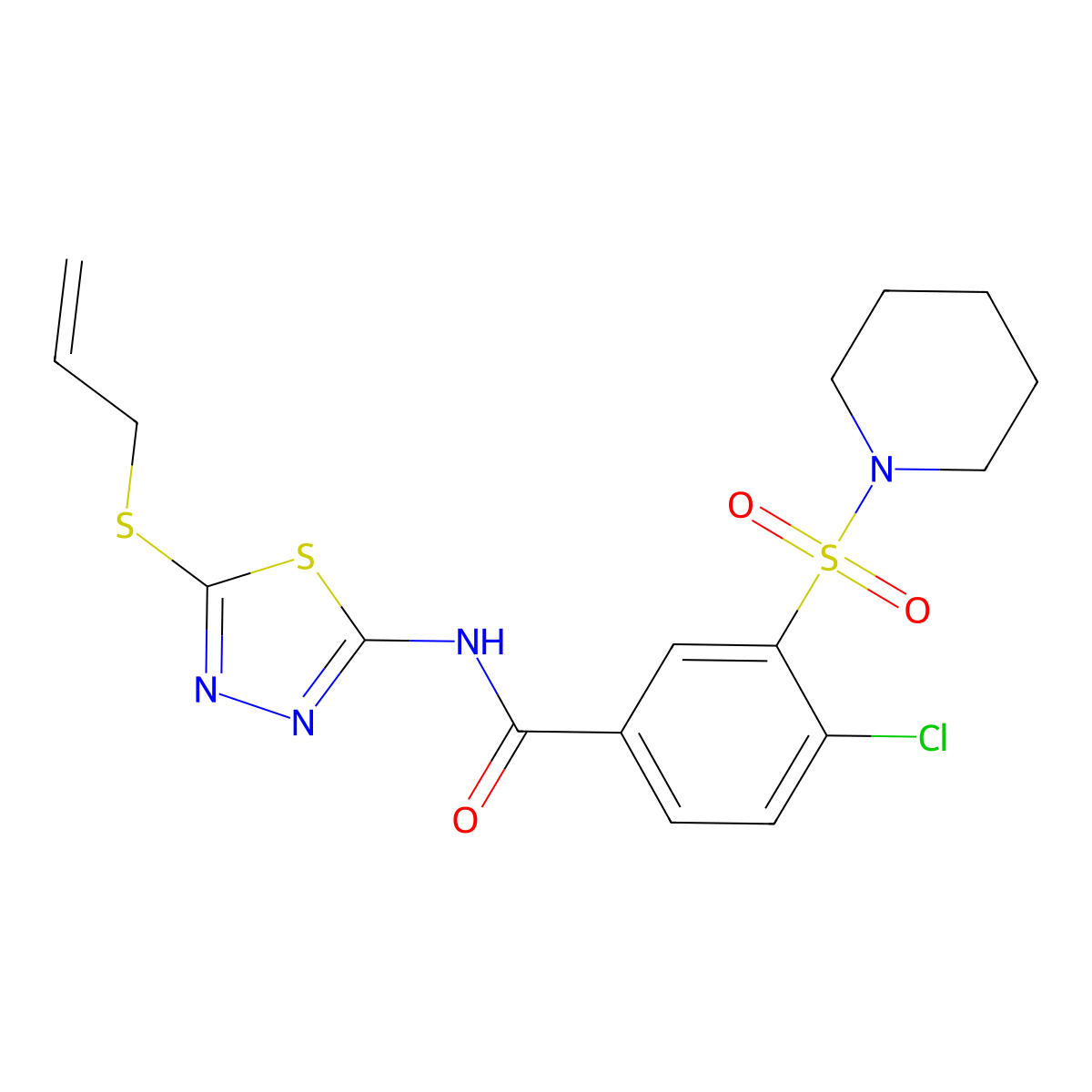 4-chloro-3-piperidin-1-ylsulfonyl-N-(5-prop-2-enylsulfanyl-1,3,4-thiadiazol-2-yl)benzamide molecular structure, CAS 847242-00-6