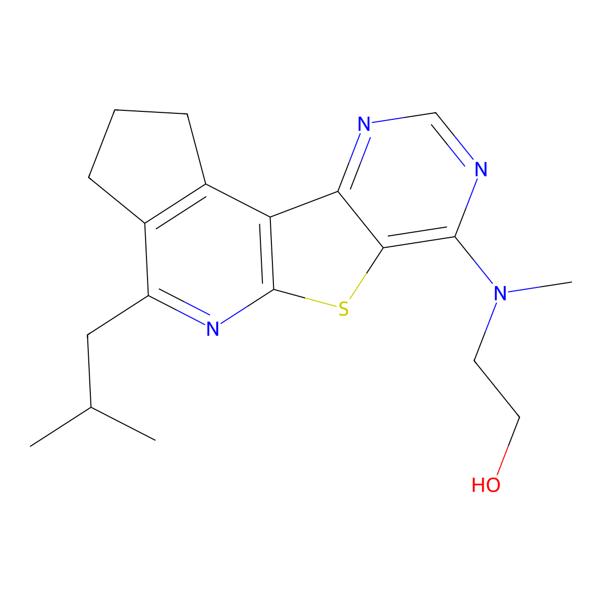 2-((4-isobutyl-2,3-dihydro-1H-cyclopenta[4',5']pyrido[3',2':4,5]thieno[3,2-d]pyrimidin-7-yl)(methyl)amino)ethanol molecular structure, CAS 847242-91-5