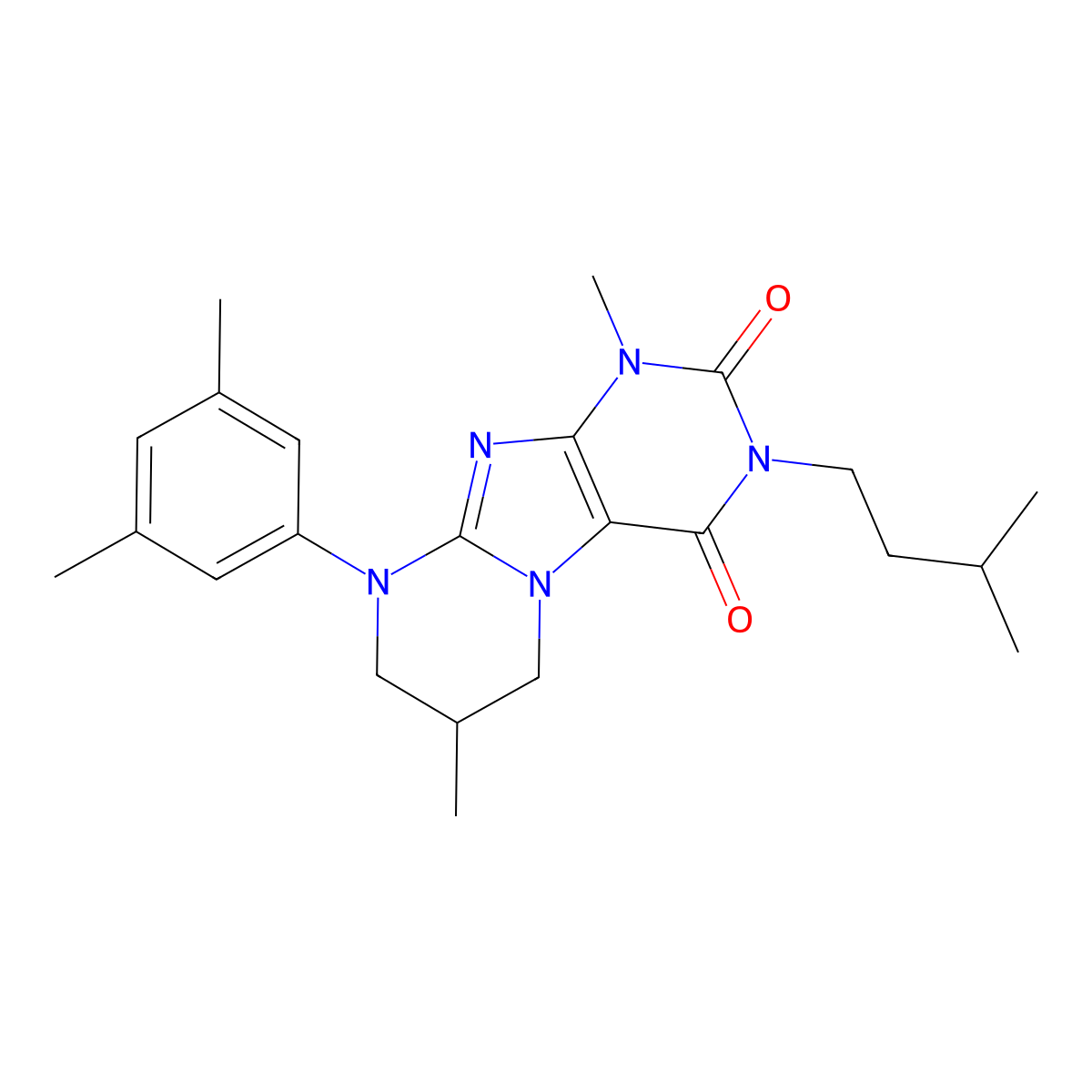 9-(3,5-dimethylphenyl)-1,7-dimethyl-3-(3-methylbutyl)-7,8-dihydro-6H-purino[7,8-a]pyrimidine-2,4-dione molecular structure, CAS 847243-01-0