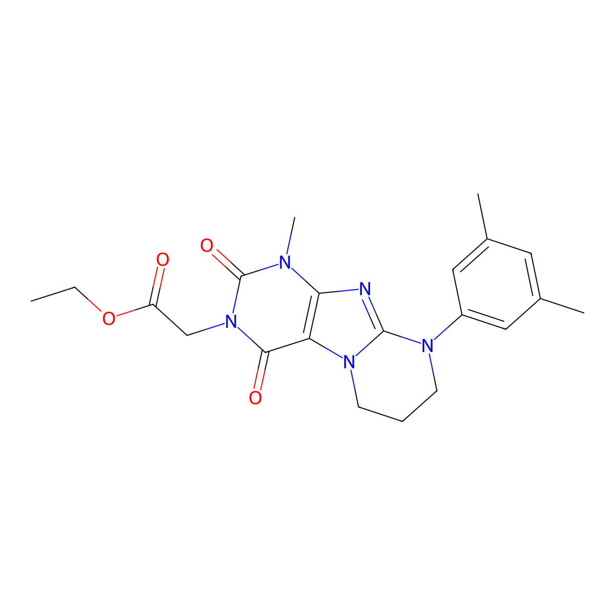 ethyl 2-[9-(3,5-dimethylphenyl)-1-methyl-2,4-dioxo-7,8-dihydro-6H-purino[7,8-a]pyrimidin-3-yl]acetate molecular structure, CAS 847243-20-3