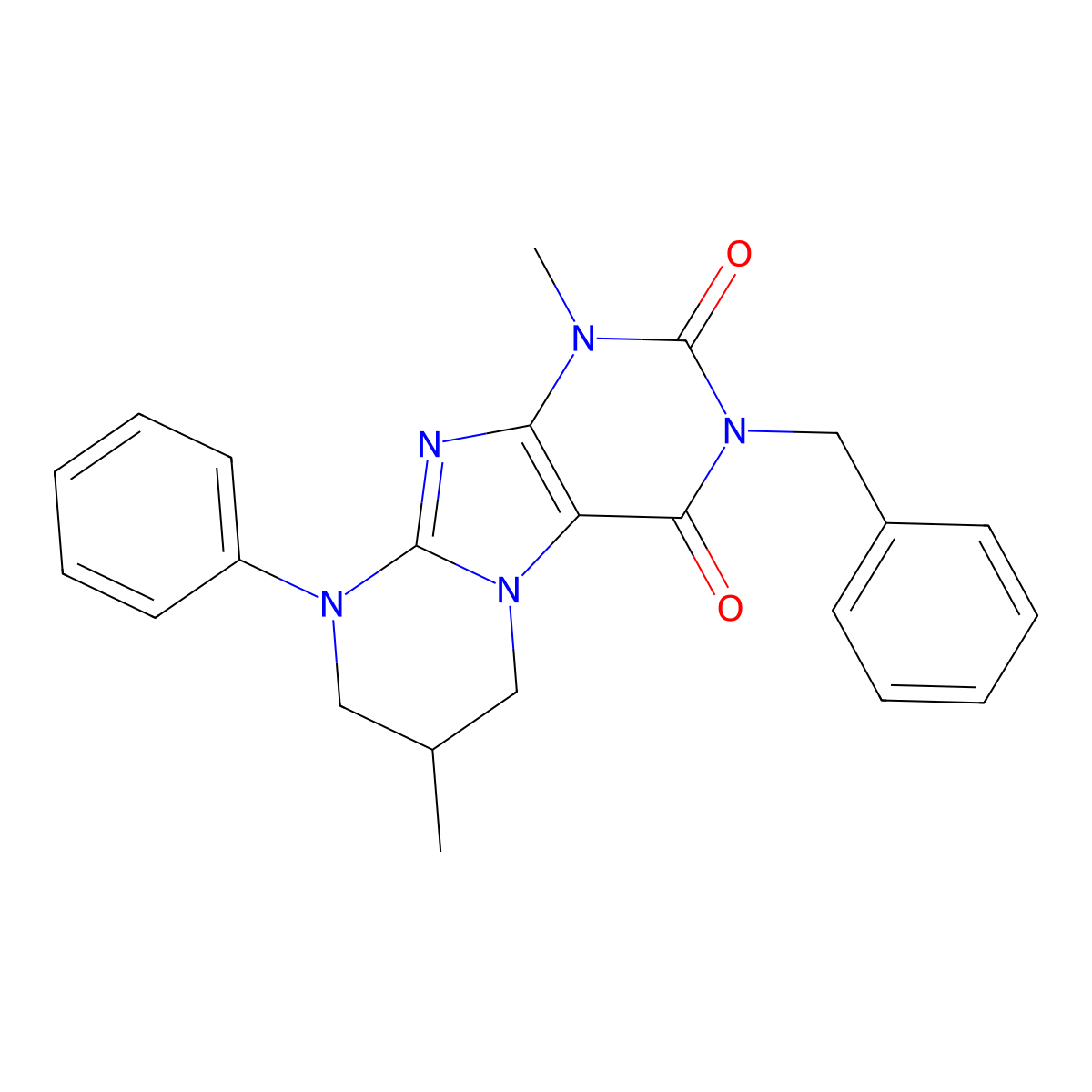 3-benzyl-1,7-dimethyl-9-phenyl-7,8-dihydro-6H-purino[7,8-a]pyrimidine-2,4-dione molecular structure, CAS 847243-33-8