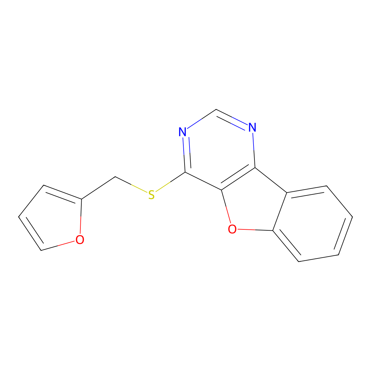 4-(Furan-2-ylmethylsulfanyl)-[1]benzofuro[3,2-d]pyrimidine molecular structure, CAS 847244-12-6