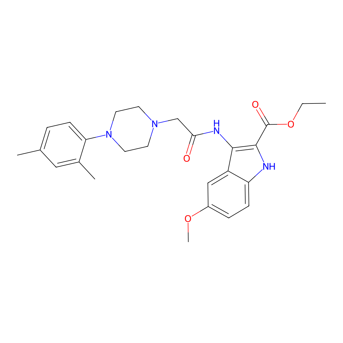 Ethyl 3-[[2-[4-(2,4-dimethylphenyl)piperazin-1-yl]acetyl]amino]-5-methoxy-1H-indole-2-carboxylate molecular structure, CAS 847244-24-0