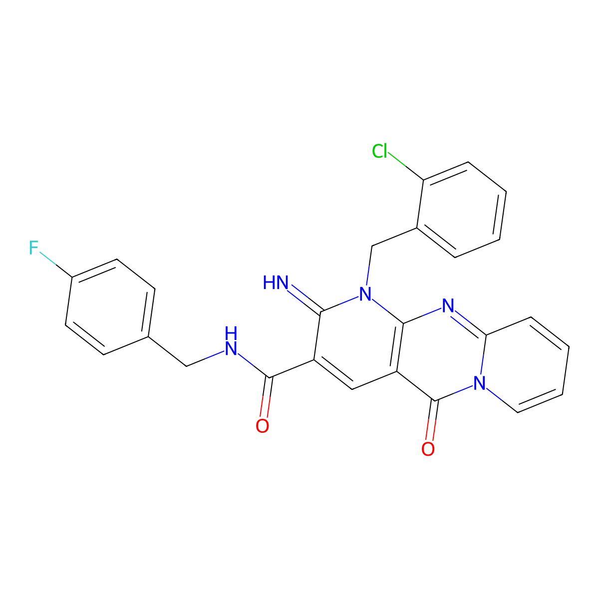 1-(2-chlorobenzyl)-N~3~-(4-fluorobenzyl)-2-imino-5-oxo-1,5-dihydro-2H-dipyrido[1,2-a:2,3-d]pyrimidine-3-carboxamide molecular structure, CAS 847244-31-9