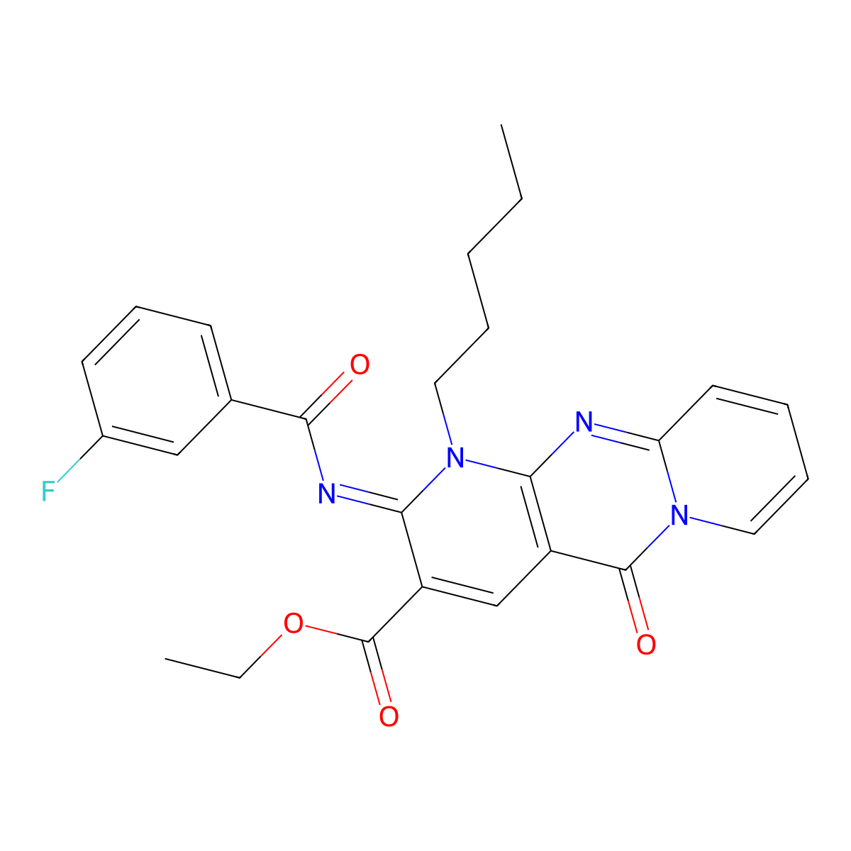 ethyl 2-[(3-fluorobenzoyl)imino]-5-oxo-1-pentyl-1,5-dihydro-2H-dipyrido[1,2-a:2,3-d]pyrimidine-3-carboxylate molecular structure, CAS 847244-61-5
