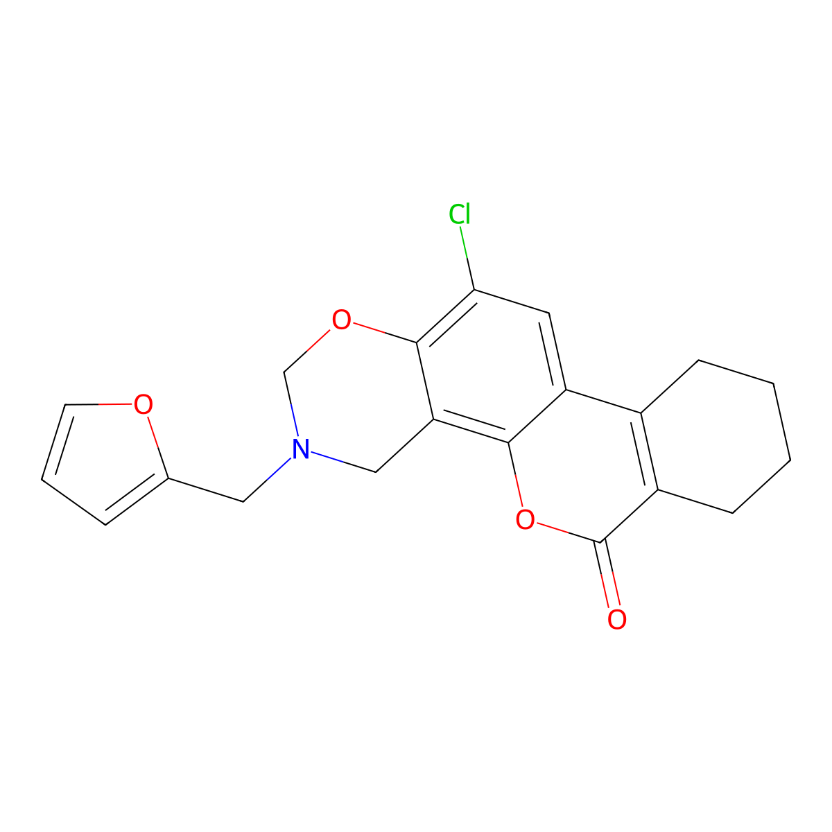 12-chloro-3-(2-furylmethyl)-3,4,7,8,9,10-hexahydro-2H,6H-benzo[3,4]chromeno[8,7-e][1,3]oxazin-6-one molecular structure, CAS 847244-90-0