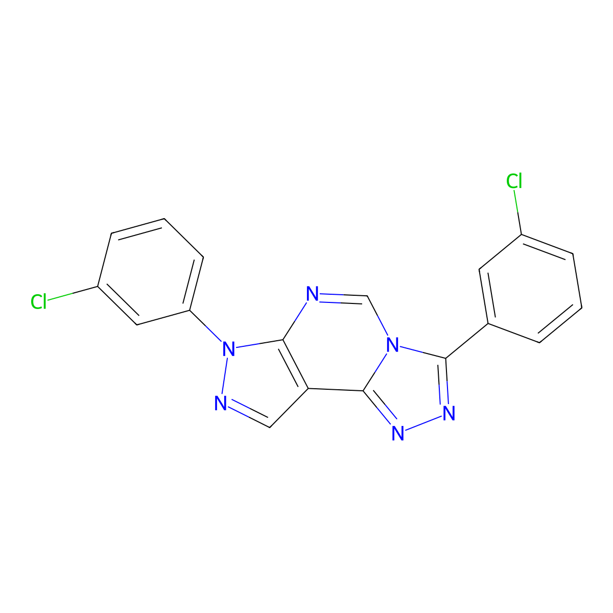 5,10-Bis(3-chlorophenyl)-3,4,6,8,10,11-hexaazatricyclo[7.3.0.0^{2,6}]dodeca-1(9),2,4,7,11-pentaene molecular structure, CAS 847245-00-5