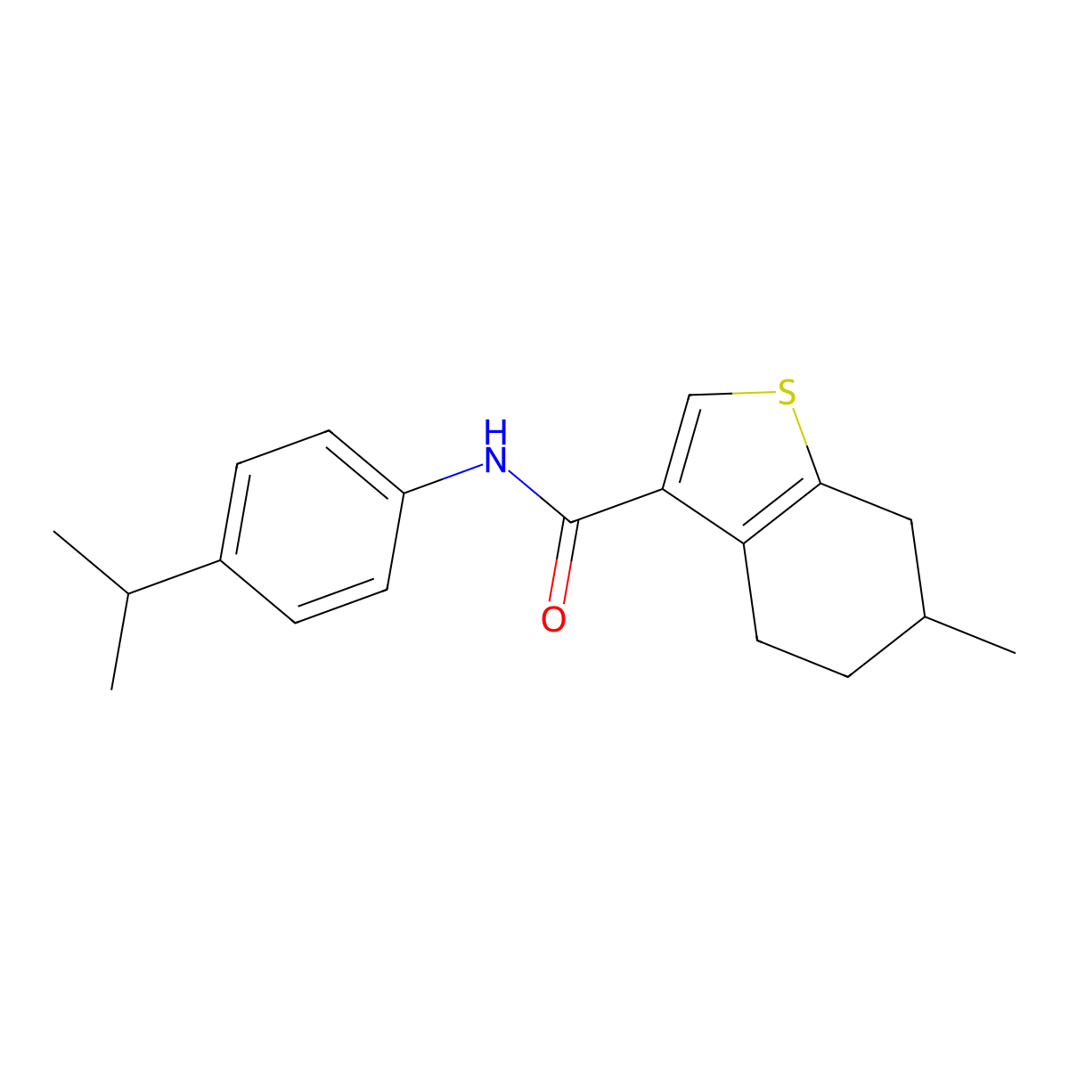 6-methyl-N-[4-(propan-2-yl)phenyl]-4,5,6,7-tetrahydro-1-benzothiophene-3-carboxamide molecular structure, CAS 847245-03-8