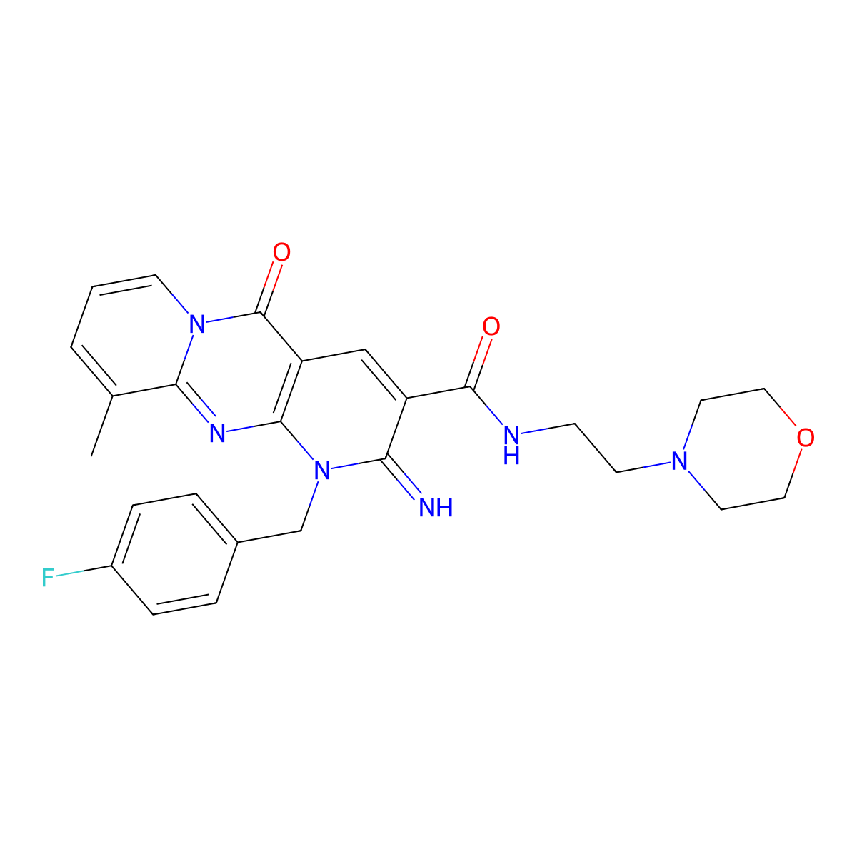 7-[(4-fluorophenyl)methyl]-6-imino-11-methyl-N-[2-(morpholin-4-yl)ethyl]-2-oxo-1,7,9-triazatricyclo[8.4.0.0^{3,8}]tetradeca-3(8),4,9,11,13-pentaene-5-carboxamide molecular structure, CAS 847245-44-7