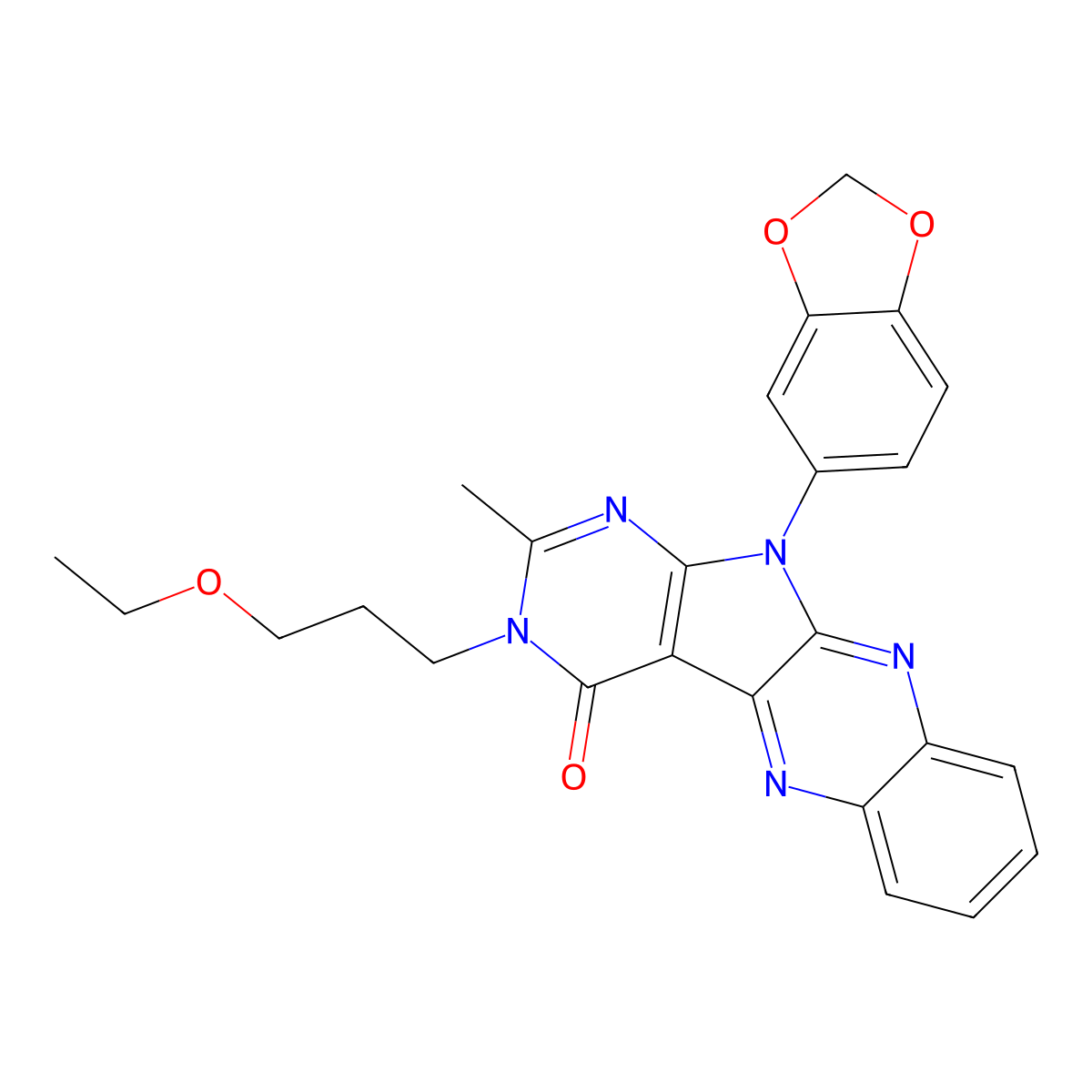 11-(1,3-benzodioxol-5-yl)-3-(3-ethoxypropyl)-2-methyl-3,11-dihydro-4H-pyrimido[5',4':4,5]pyrrolo[2,3-b]quinoxalin-4-one molecular structure, CAS 847245-74-3