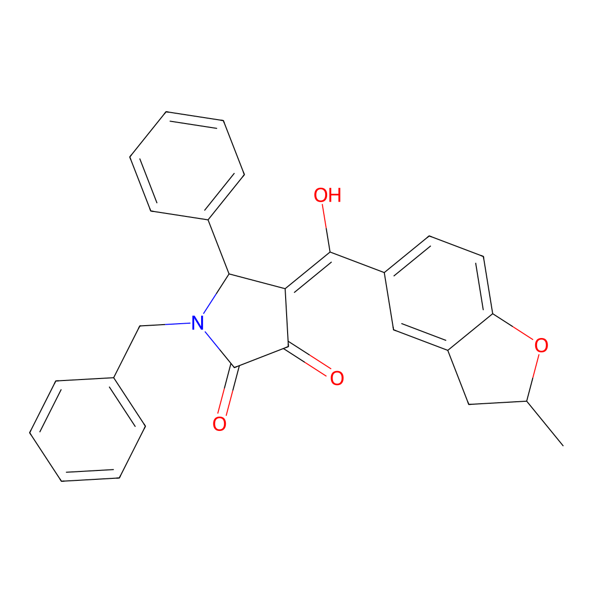 1-benzyl-3-hydroxy-4-(2-methyl-2,3-dihydro-1-benzofuran-5-carbonyl)-5-phenyl-2,5-dihydro-1H-pyrrol-2-one molecular structure, CAS 847245-92-5