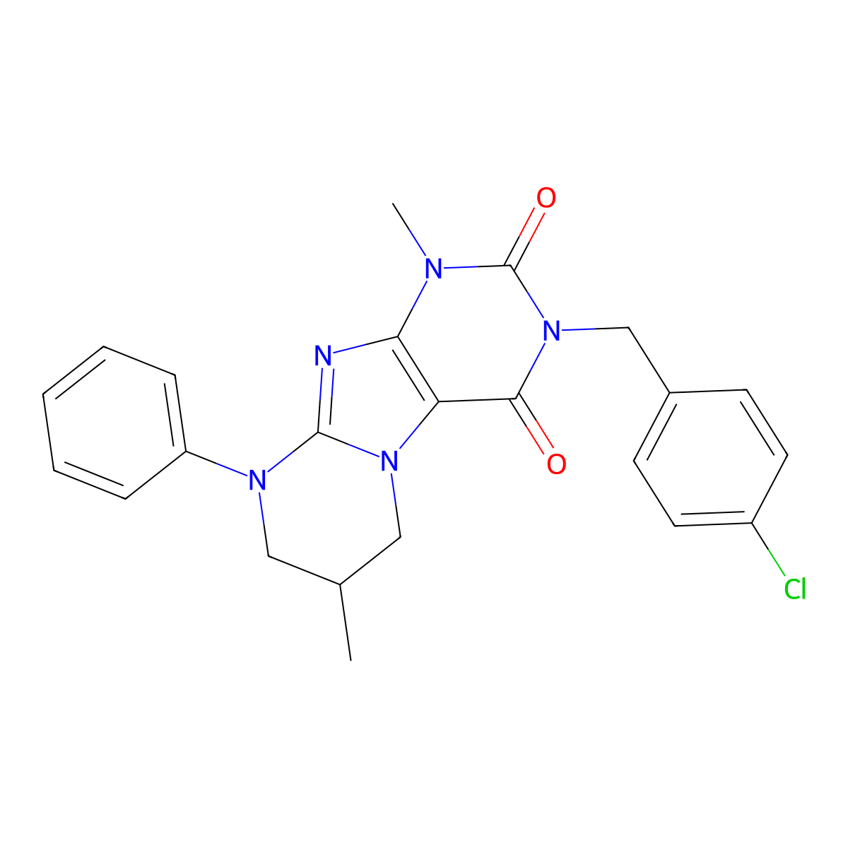 3-[(4-chlorophenyl)methyl]-1,7-dimethyl-9-phenyl-7,8-dihydro-6H-purino[7,8-a]pyrimidine-2,4-dione molecular structure, CAS 847246-17-7