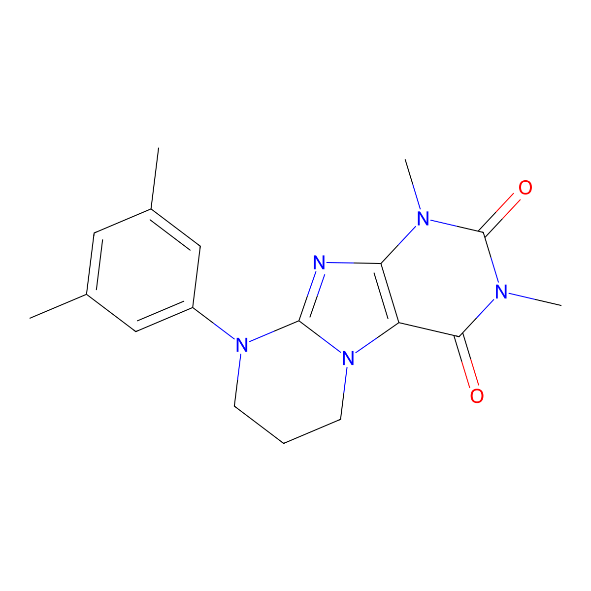 9-(3,5-dimethylphenyl)-1,3-dimethyl-6,7,8,9-tetrahydropyrimido[2,1-f]purine-2,4(1H,3H)-dione molecular structure, CAS 847246-35-9