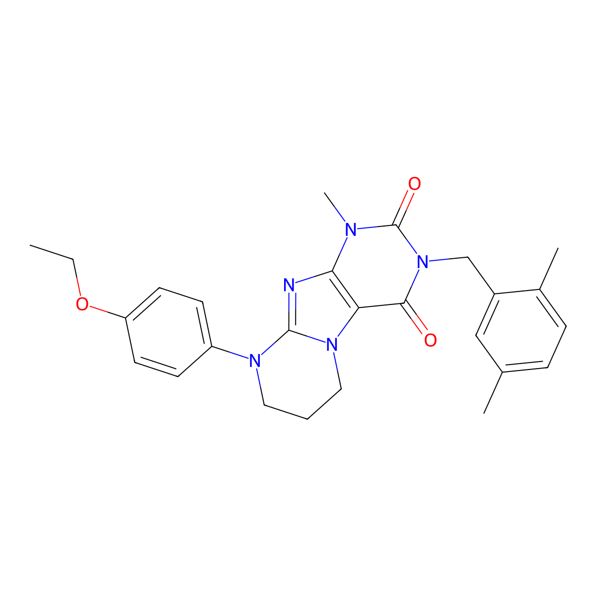 3-[(2,5-dimethylphenyl)methyl]-9-(4-ethoxyphenyl)-1-methyl-1H,2H,3H,4H,6H,7H,8H,9H-pyrimido[1,2-g]purine-2,4-dione molecular structure, CAS 847246-56-4