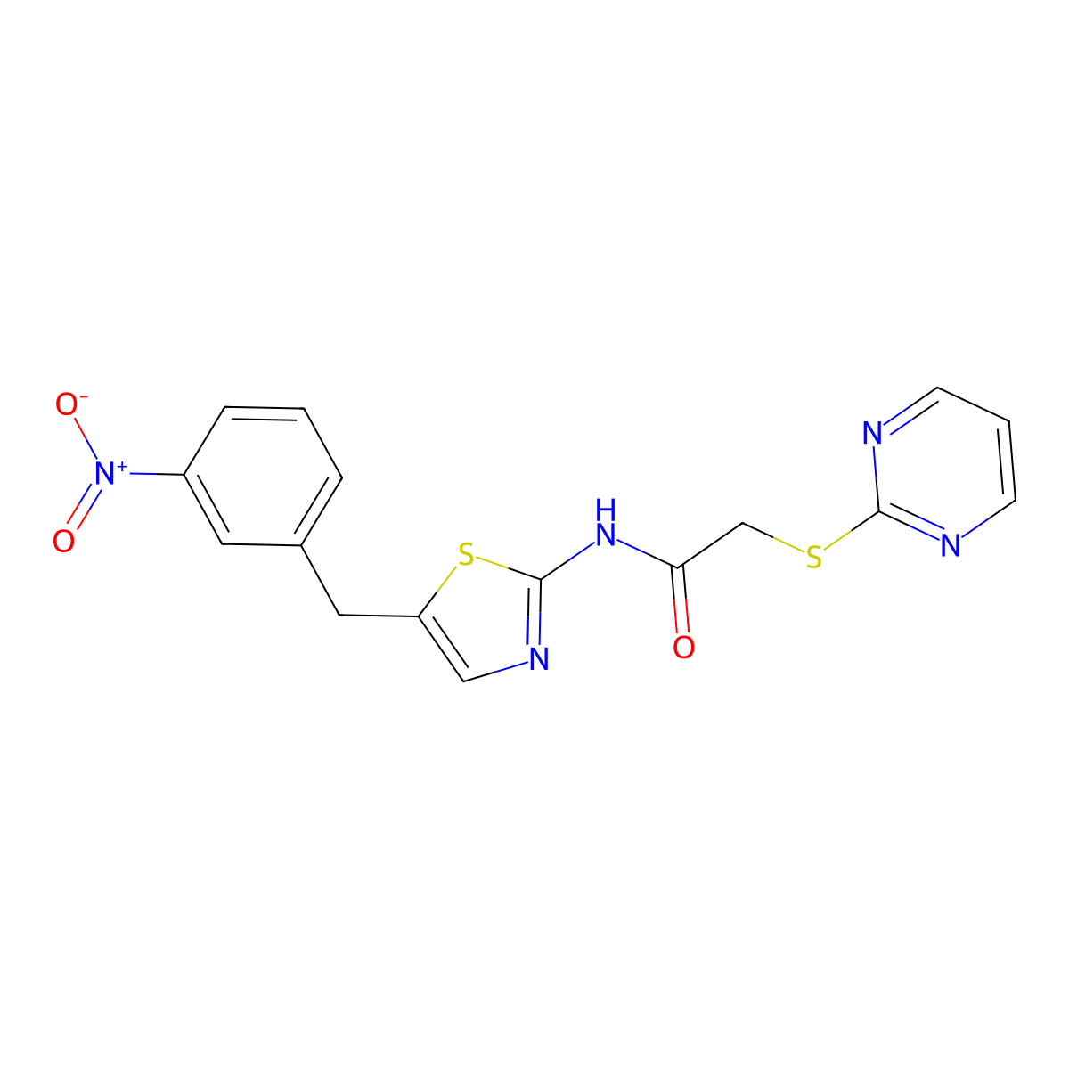 N-[5-(3-nitrobenzyl)-1,3-thiazol-2-yl]-2-(pyrimidin-2-ylsulfanyl)acetamide molecular structure, CAS 847246-82-6