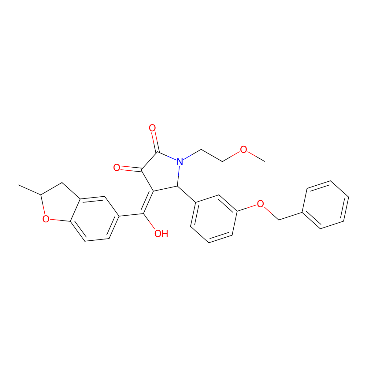 5-[3-(benzyloxy)phenyl]-3-hydroxy-1-(2-methoxyethyl)-4-(2-methyl-2,3-dihydro-1-benzofuran-5-carbonyl)-2,5-dihydro-1H-pyrrol-2-one molecular structure, CAS 847268-43-3