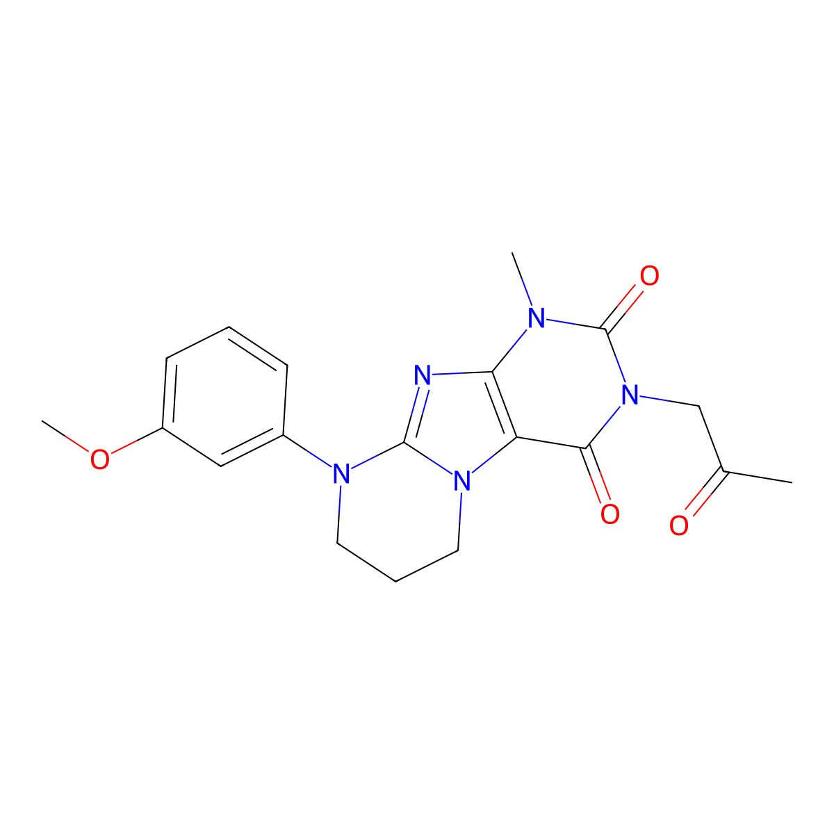 9-(3-methoxyphenyl)-1-methyl-3-(2-oxopropyl)-6,7,8,9-tetrahydropyrimido[2,1-f]purine-2,4(1H,3H)-dione molecular structure, CAS 847268-60-4