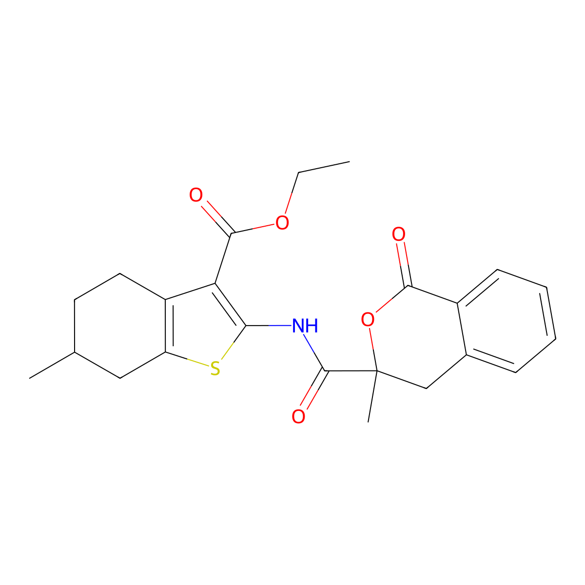 ethyl 6-methyl-2-[(3-methyl-1-oxo-4H-isochromene-3-carbonyl)amino]-4,5,6,7-tetrahydro-1-benzothiophene-3-carboxylate molecular structure, CAS 847268-81-9