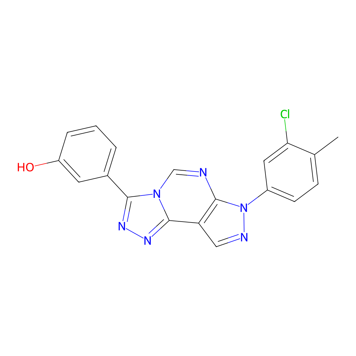 3-[7-(3-chloro-4-methylphenyl)-7H-pyrazolo[4,3-e][1,2,4]triazolo[4,3-c]pyrimidin-3-yl]phenol molecular structure, CAS 847268-90-0