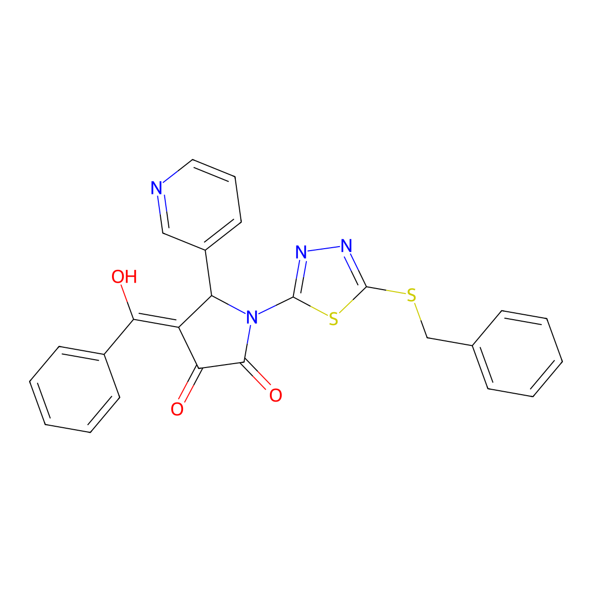4-benzoyl-1-[5-(benzylsulfanyl)-1,3,4-thiadiazol-2-yl]-3-hydroxy-5-(pyridin-3-yl)-2,5-dihydro-1H-pyrrol-2-one molecular structure, CAS 847269-53-8
