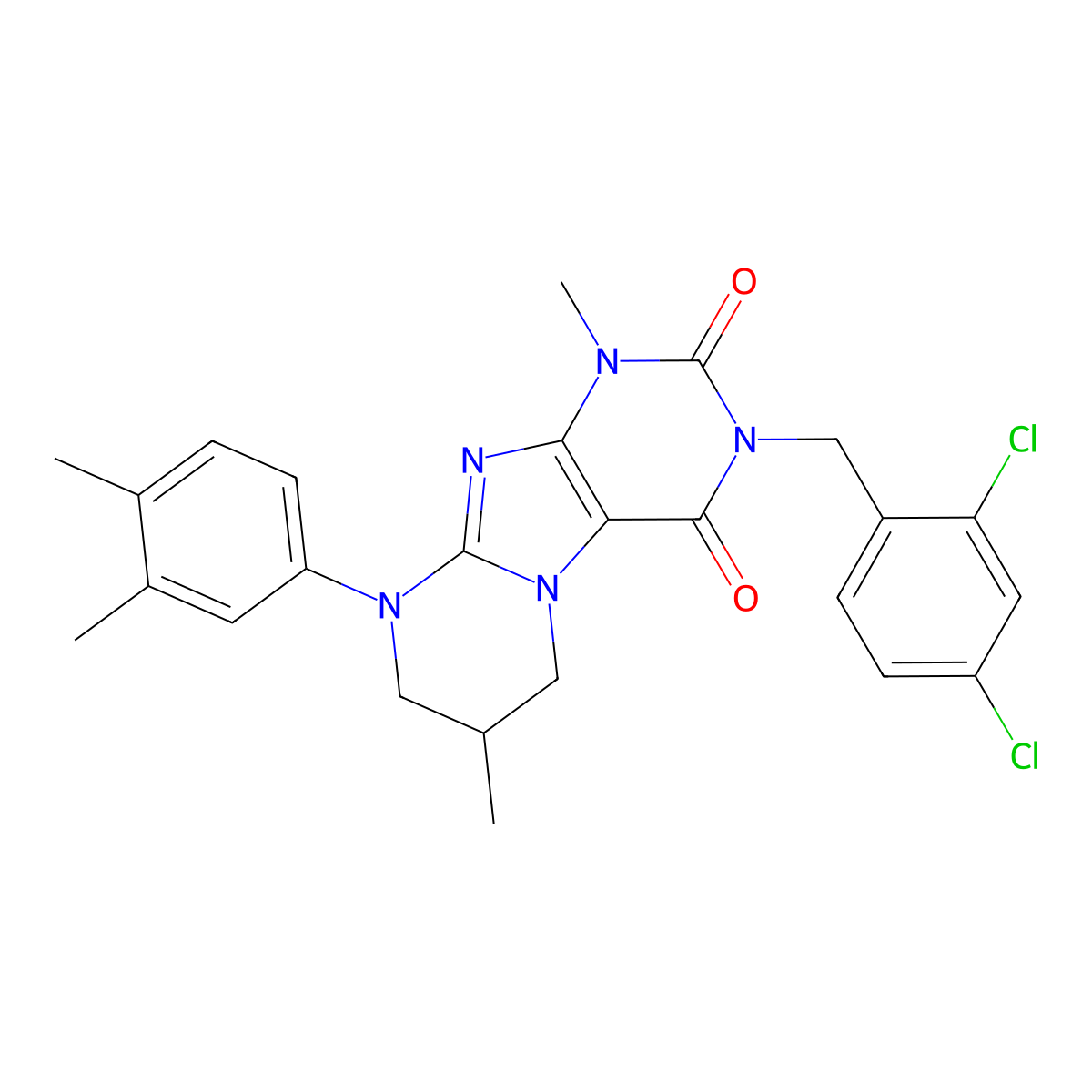 3-[(2,4-dichlorophenyl)methyl]-9-(3,4-dimethylphenyl)-1,7-dimethyl-7,8-dihydro-6H-purino[7,8-a]pyrimidine-2,4-dione molecular structure, CAS 847269-64-1