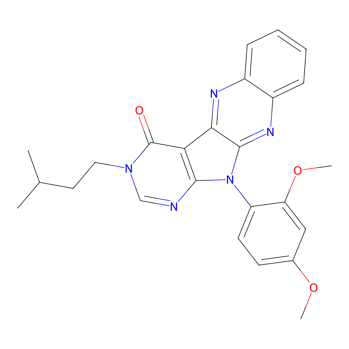 11-(2,4-dimethoxyphenyl)-3-isopentyl-3H-pyrimido[5',4':4,5]pyrrolo[2,3-b]quinoxalin-4(11H)-one molecular structure, CAS 847269-68-5