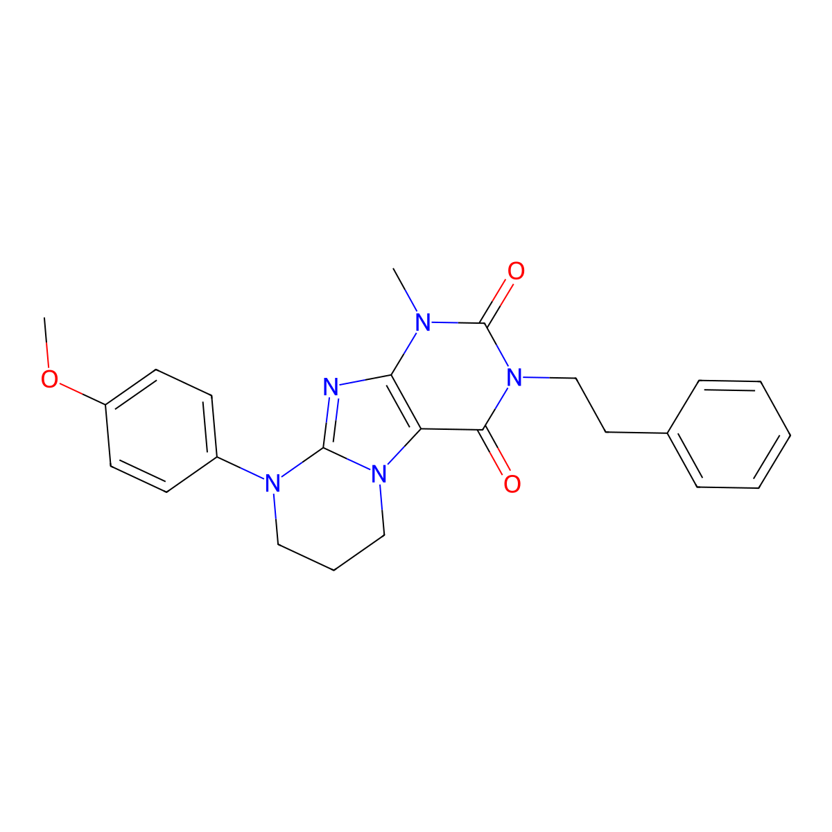 9-(4-methoxyphenyl)-1-methyl-3-phenethyl-6,7,8,9-tetrahydropyrimido[2,1-f]purine-2,4(1H,3H)-dione molecular structure, CAS 847269-93-6